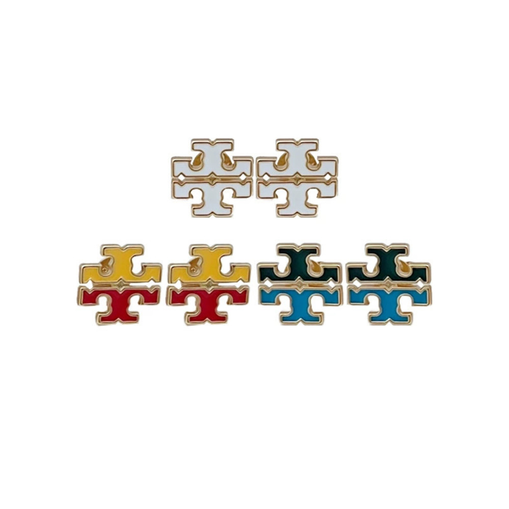 Tory Burch Gold Plated Multicolor Enamel Stud Earrings